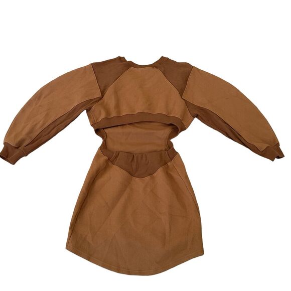 EVNL Puff Sleeves Backless High-Low Sweatshirt Dress Brown Size M - Picture 8 of 11